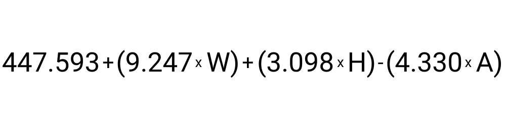 An image showing the formula for calculating the BMR of a female.